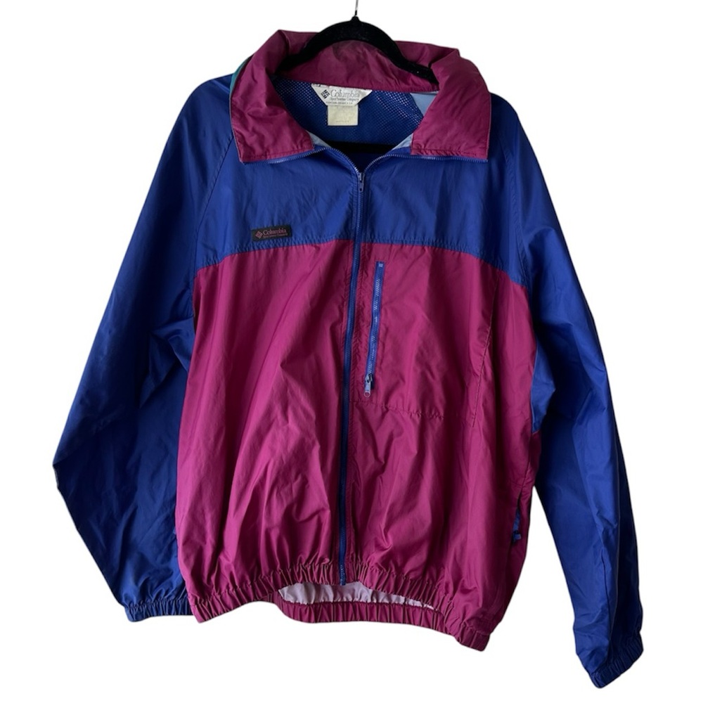 Columbia vintage men’s large 90s windbreaker jacket purple blue hood sportswear